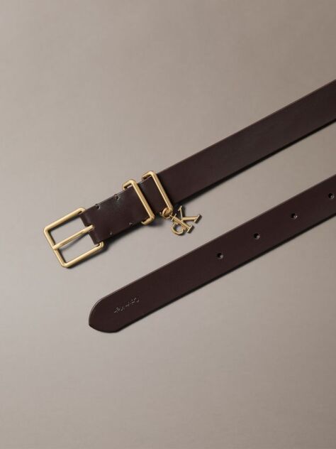 Brown Leather Signature Logo Charm Belt  Women