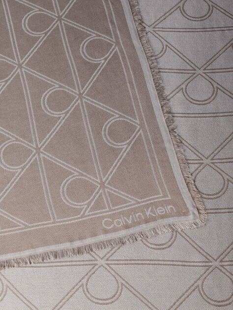 Beige Allover Emblem Logo Square Scarf  Women