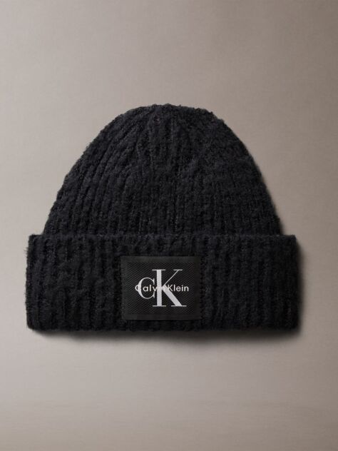 Black Plush Satin-Lined Beanie  Women