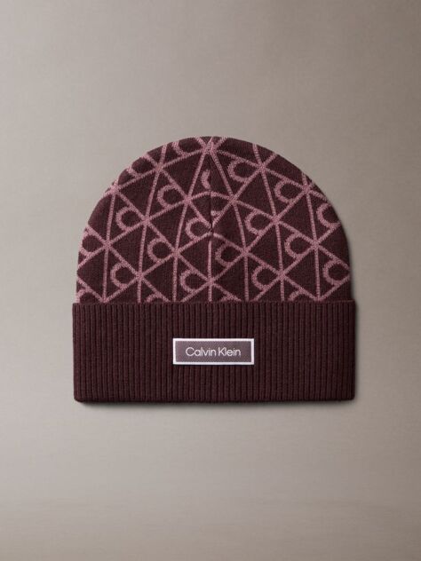 Red Allover Emblem Logo Wool Beanie  Women