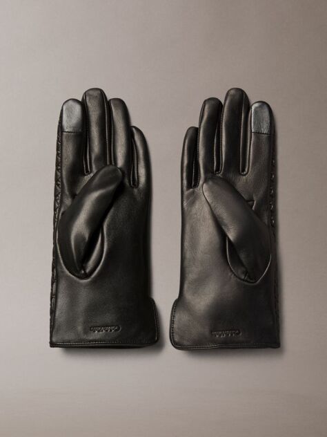 Black Soft Leather Touchscreen Logo Gloves  Women