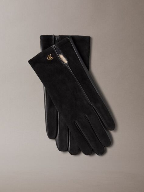 Black Suede and Leather Touchscreen Gloves  Women