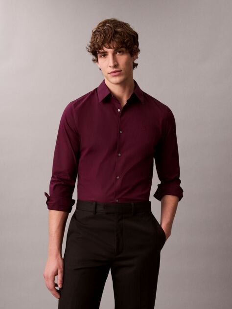 Red Slim Stretch Button-Down Shirt  Men