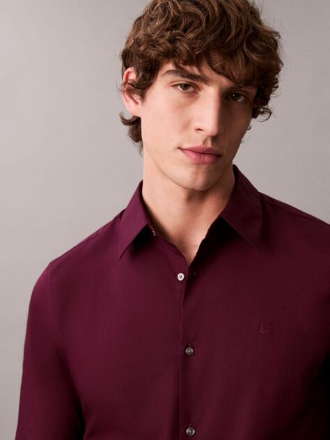 Red Slim Stretch Button-Down Shirt  Men