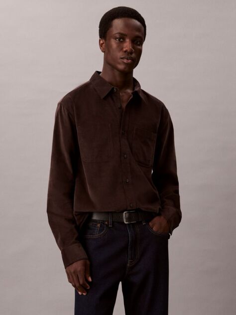 Brown Corduroy Relaxed Button-Down Shirt  Men