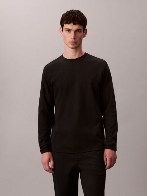 Black Long Sleeve Luxe Cotton Interlock T-Shirt  Men