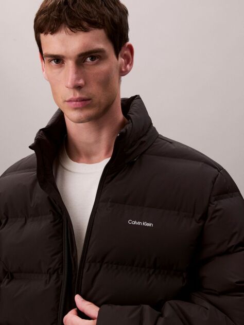 Black Long Sleeve Quilted Bonded Channel Hooded Puffer Jacket  Men