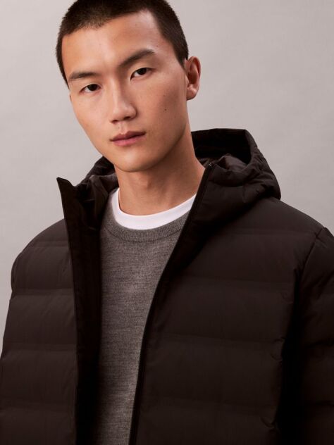Black Packable Embossed Logo Quilted Puffer Jacket  Men
