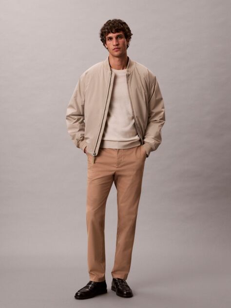 Beige Slim Tapered Sateen Chino Trouser  Men
