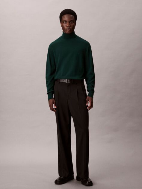 Green Merino Wool Mock Neck Jumper  Men