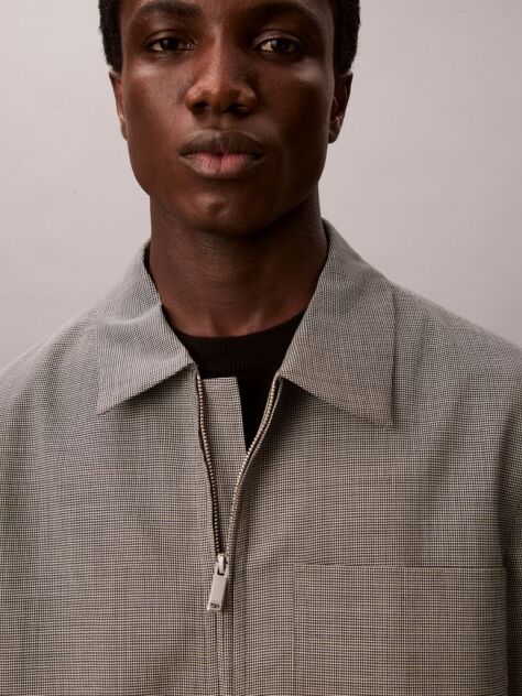 White Wool Houndstooth Blouson Jacket  Men