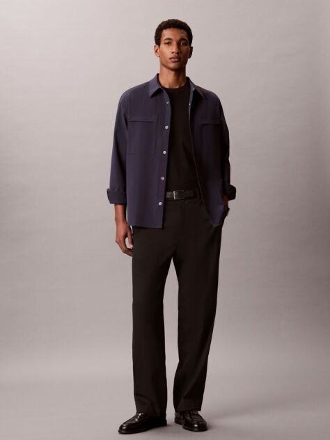Blue Longsleeve Tech Knit Dobby Relaxed Overshirt  Men