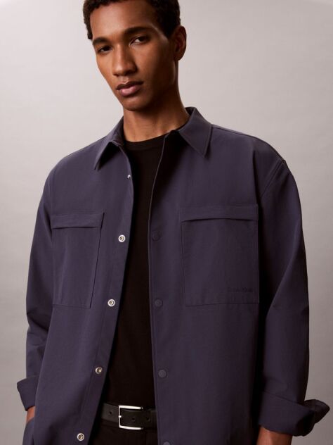 Blue Longsleeve Tech Knit Dobby Relaxed Overshirt  Men
