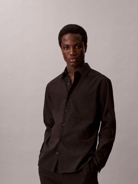 Black Seersucker Classic Shirt  Men