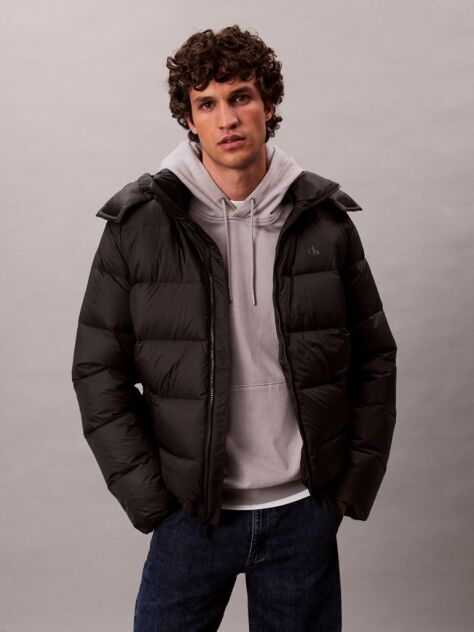 Black Hooded Down Puffer Jacket  Men