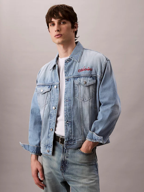 Denim Chain Stitch Logo 90s Denim Jacket  Men