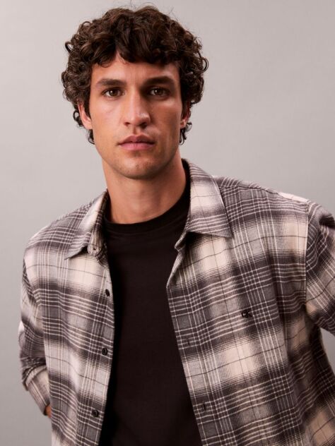 Black Plaid Brushed Relaxed Button-Down Shirt  Men