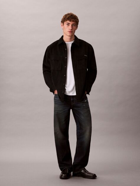Black Corduroy Relaxed Button-Down Shirt  Men