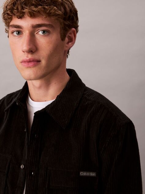 Black Corduroy Relaxed Button-Down Shirt  Men