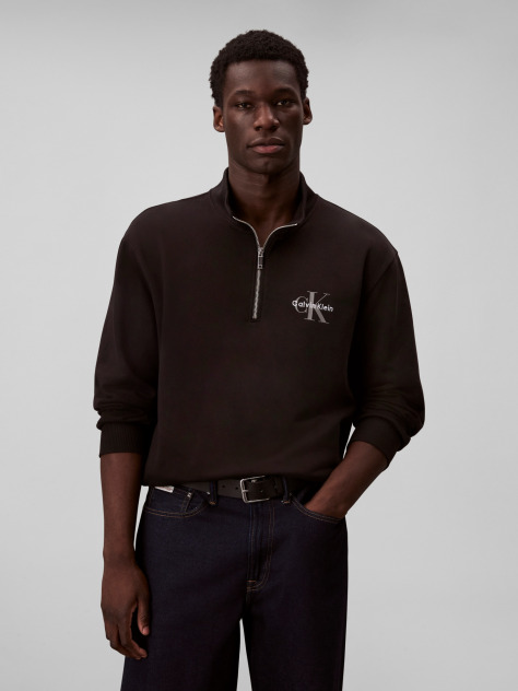 Black Long Sleeve Terry Micro Logo Sweatshirt  Men