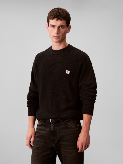 Black Waffle Cotton Monogram Jumper  Men
