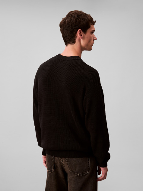 Black Waffle Cotton Monogram Jumper  Men