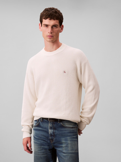 White Waffle Cotton Monogram Jumper  Men