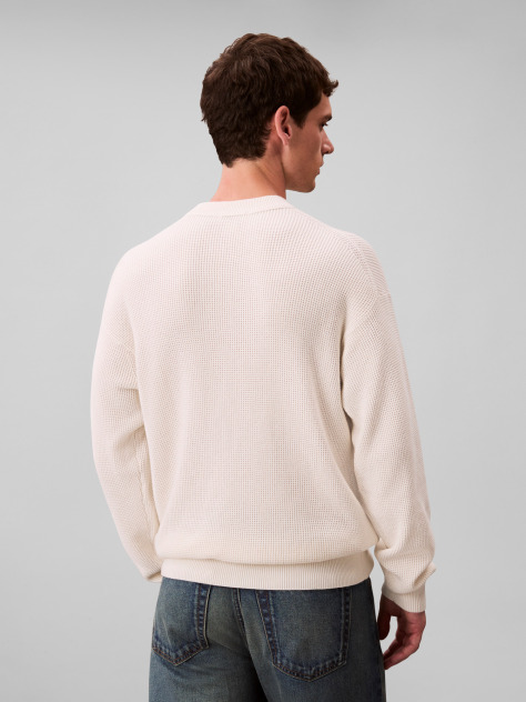 White Waffle Cotton Monogram Jumper  Men