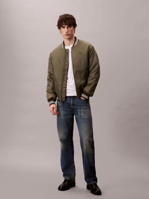 Green Nylon Tipped Bomber Jacket  Men
