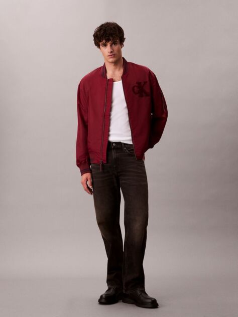 Red Nylon Tipped Bomber Jacket  Men