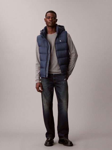 Blue Hooded Down Puffer Gilet  Men