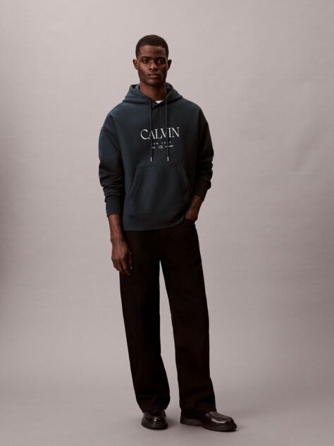 Blue Premium Fleece Calvin Graphic Hoodie  Men