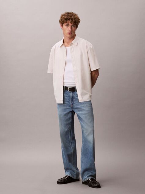 White Shortsleev Solid Poplin Boxy Relaxed Shirt  Men