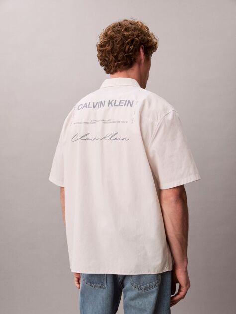 White Shortsleev Solid Poplin Boxy Relaxed Shirt  Men