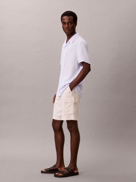 White Linen Cotton Cargo Shorts  Men