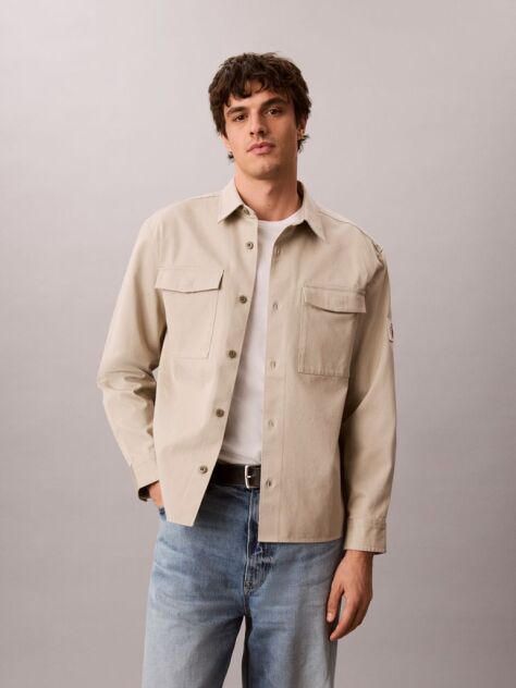 Beige Cotton Twill Utility Overshirt  Men