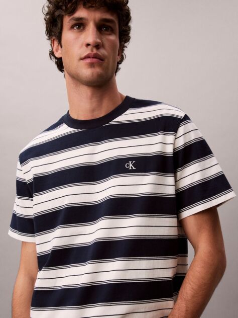 Blue Cotton Stretch Stripe T-shirt  Men