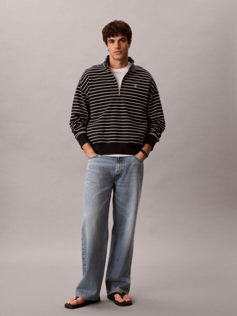 Blue Striped Quarter-Zip Sweatshirt  Men