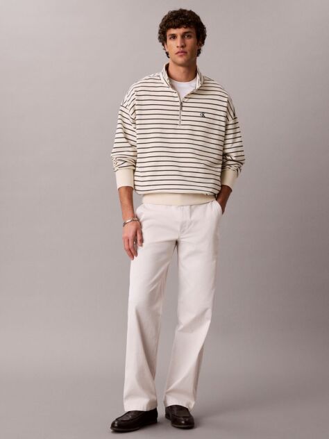 White Striped Quarter-Zip Sweatshirt  Men
