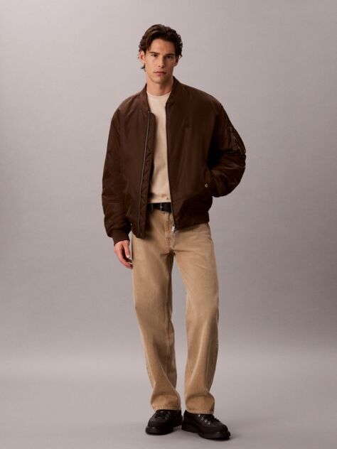 Brown Padded Nylon Bomber Jacket  Men