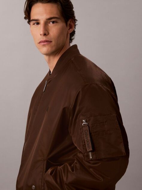 Brown Padded Nylon Bomber Jacket  Men