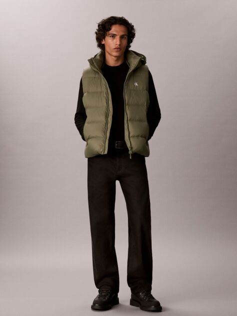 Green Hooded Down Puffer Gilet  Men