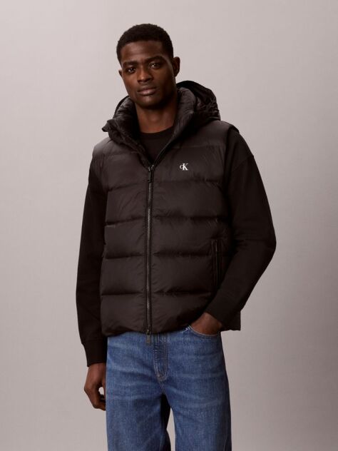 Black Hooded Down Puffer Gilet  Men