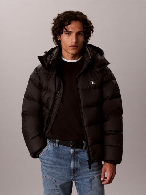 Black Relaxed Nylon Puffer Jacket  Men