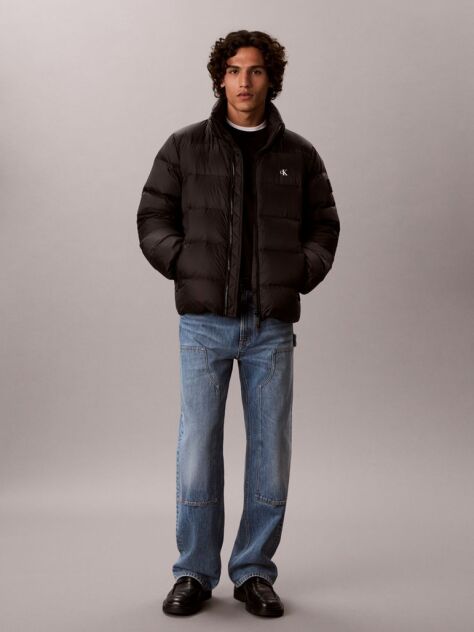 Black Relaxed Nylon Puffer Jacket  Men