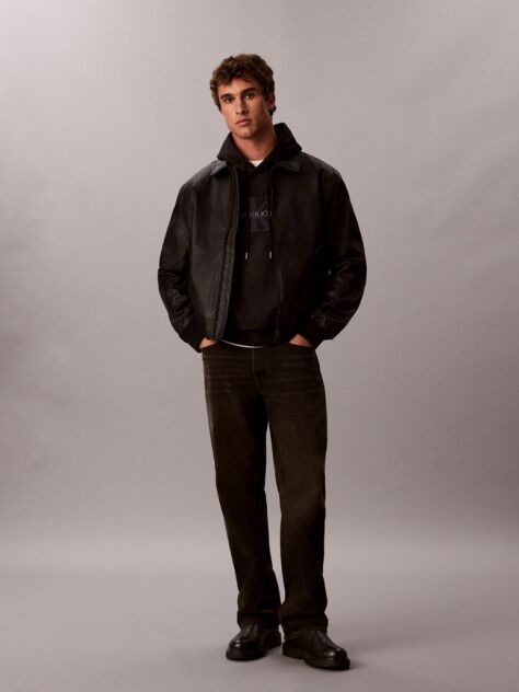 Black Premium Terry Denim Logo Hoodie  Men