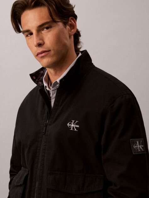 Black Cotton Canvas Harrington Jacket  Men