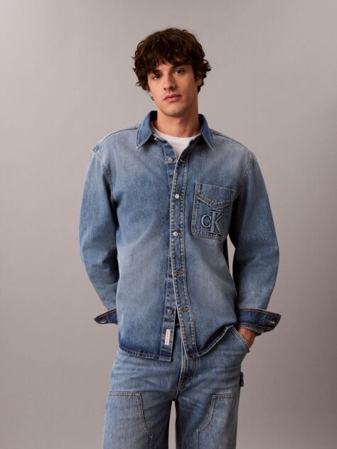 Denim Embossed Denim Overshirt  Men