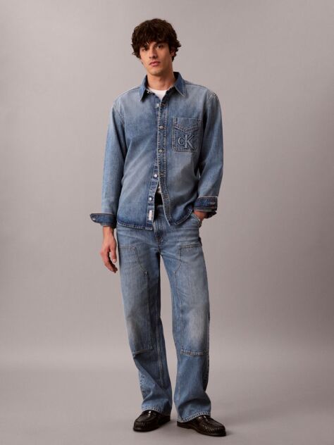 Denim Embossed Denim Overshirt  Men