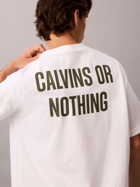 Λευκό T-shirt Σε Χαλαρή Γραμμή Με Graphic Σχέδιο "Calvins Or Nothing"  Άνδρας